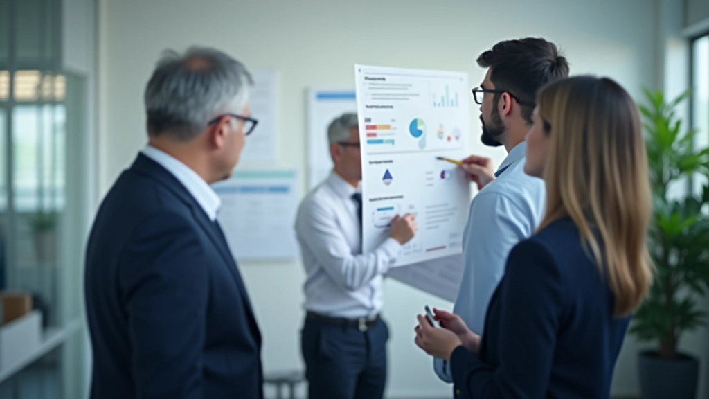 Diverse entrepreneurs in a collaborative planning session looking at growth charts and strategic business plans on a wall