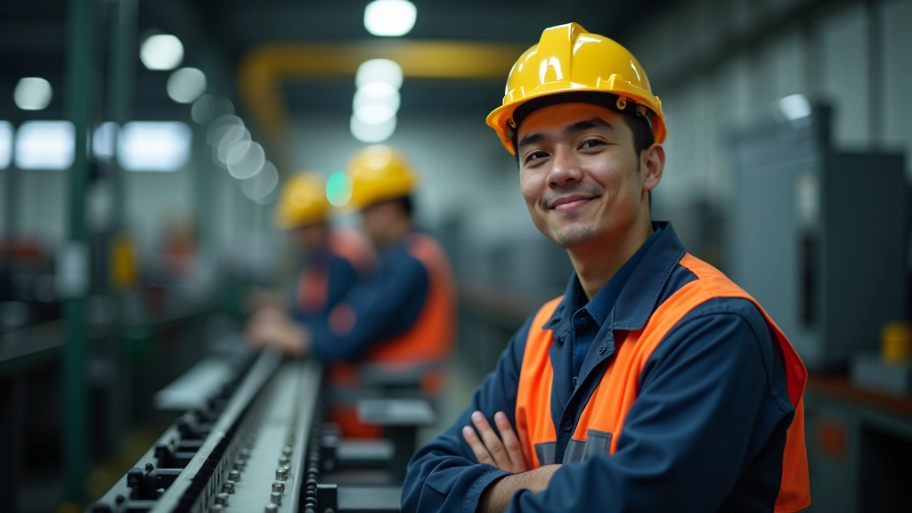Team of diverse workers in manufacturing facility working on production line with equipment and machinery