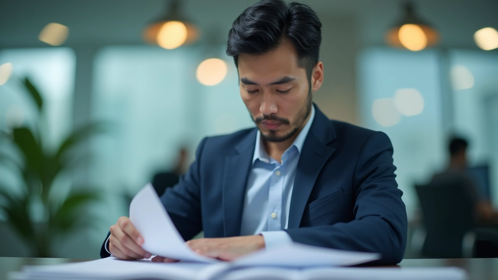Person in professional attire reviewing financial documents and loan application forms at desk
