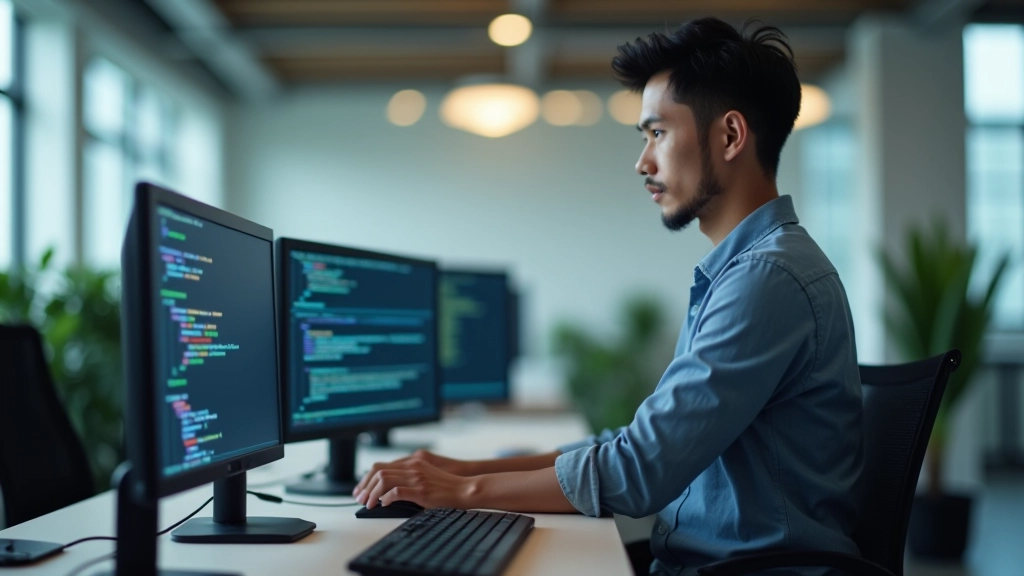 Modern startup workspace with entrepreneurs using computers and digital technology in collaborative environment